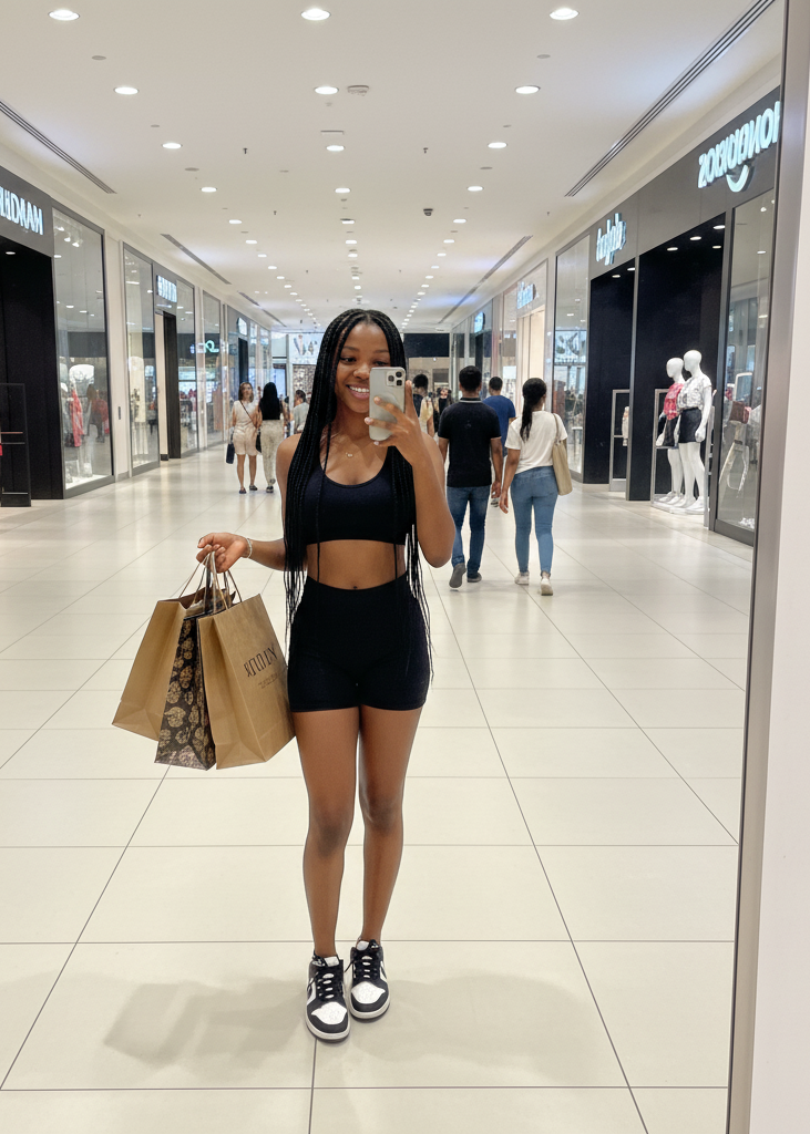 Stylish woman shopping in mall representing Nigerian Escort Service in Mohali