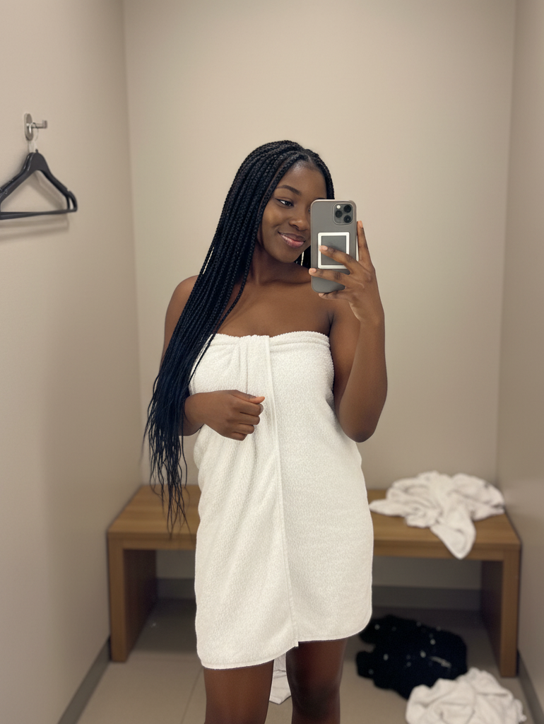 Elegant young woman from Nigerian Escort Service in Mohali getting ready in front of mirror