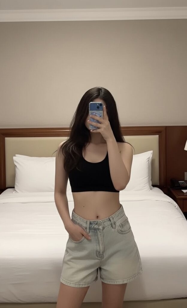 Independent call girl in Mohali taking mirror photo in hotel room