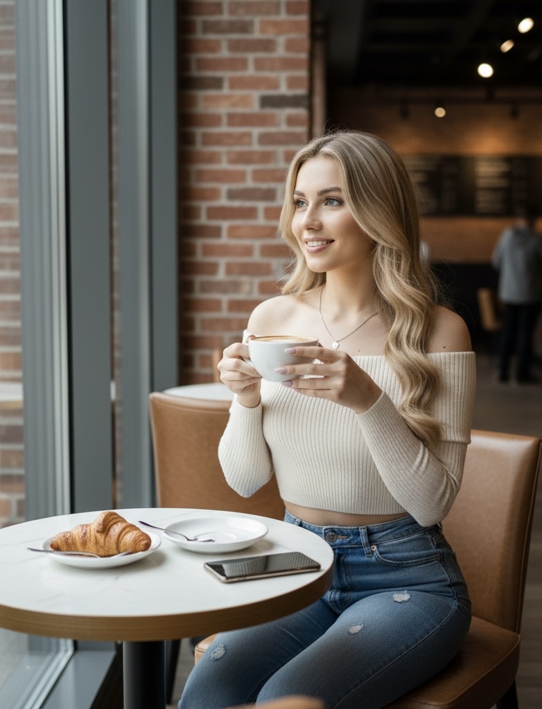 russian girl enjoying coffee at cafe in Mohali – elegant companion