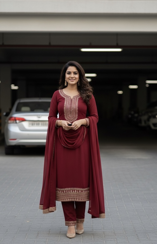 Desi bhabhi with red salwar suit smiling confidently – Desi bhabhi escorts nearby Chandigarh