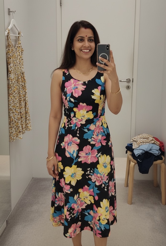 Stylish Indian bhabhi with floral dress – Indian housewife escort in Mohali