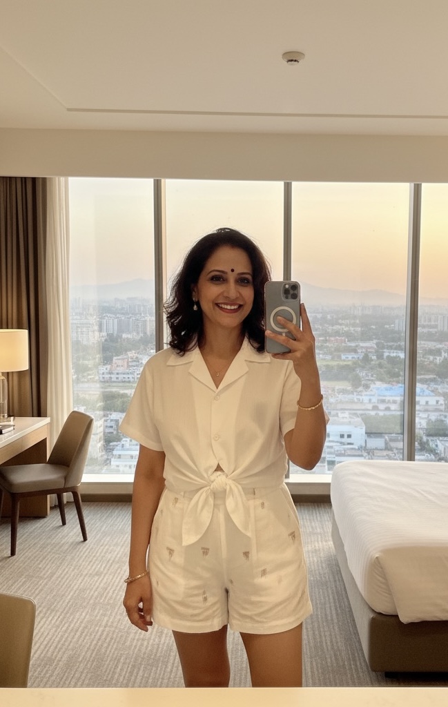 Charming Indian lady with white outfit posing near window – Trusted bhabhi call girls service in Mohali