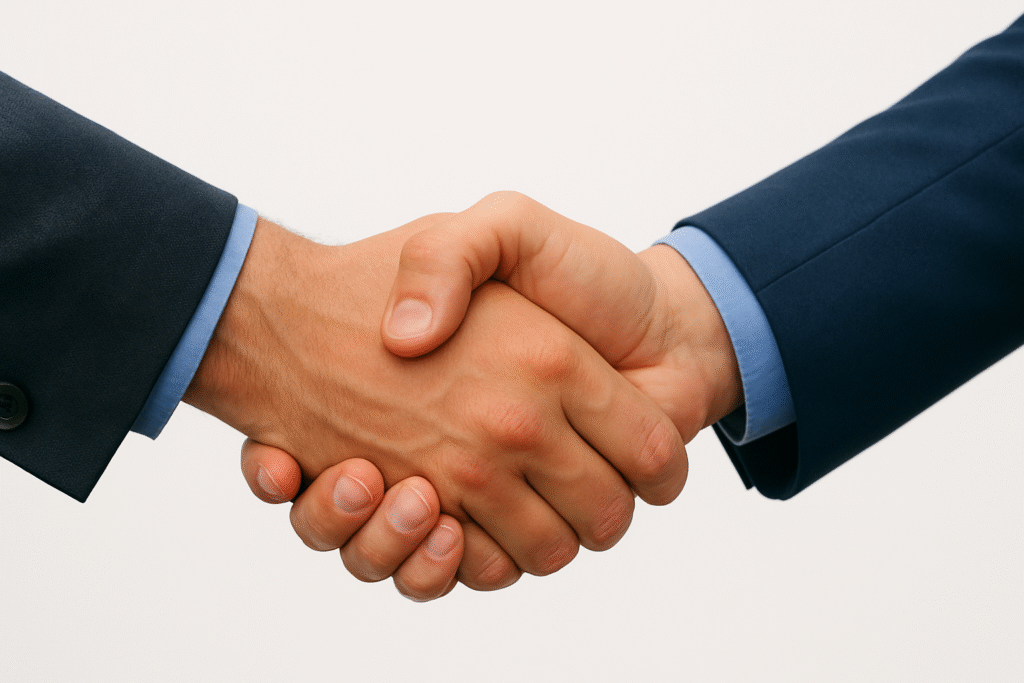 Contact with Shristi Escort for any inquiry or fraud — professional handshake showing trust and support.