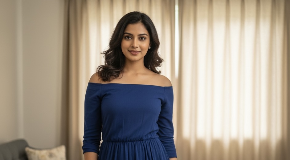 Mohali Escort Services elegant model in blue dress – Chandigarh Zirakpur escorts